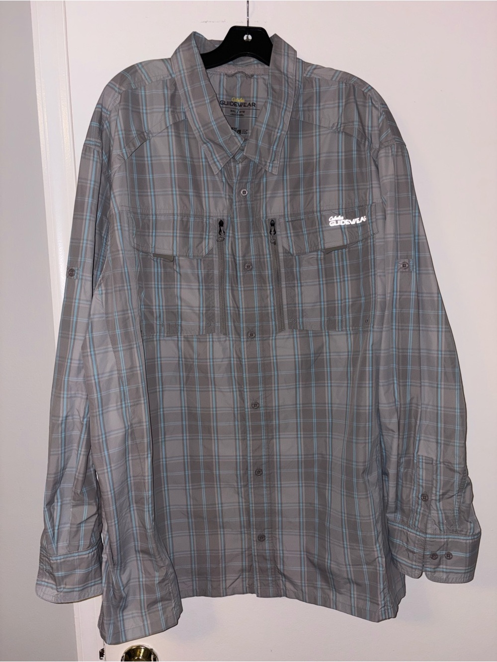 Cabela's Gray Plaid Lightweight Shirt Jacket with Blue Stripe